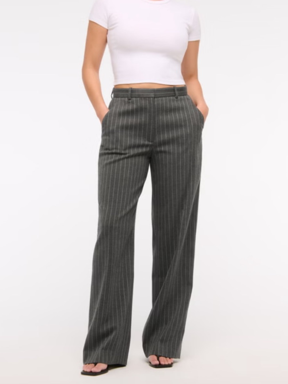 Abercrombie & Fitch Curve Love Tailored Pinstripe Wide-Leg Pants Charcoal Gray